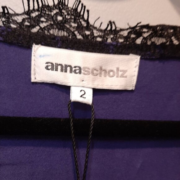 NEW Anna Scholz Royal Purple Tunic Top Short Dolman Sleeve Vneck Lace Blouse - Picture 5 of 10